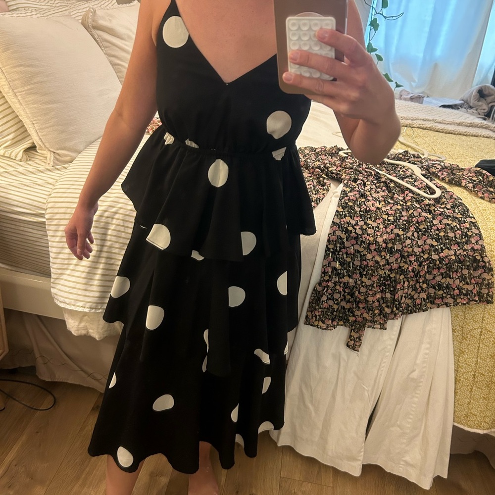 OPT XS black and white polka dot tiered dress